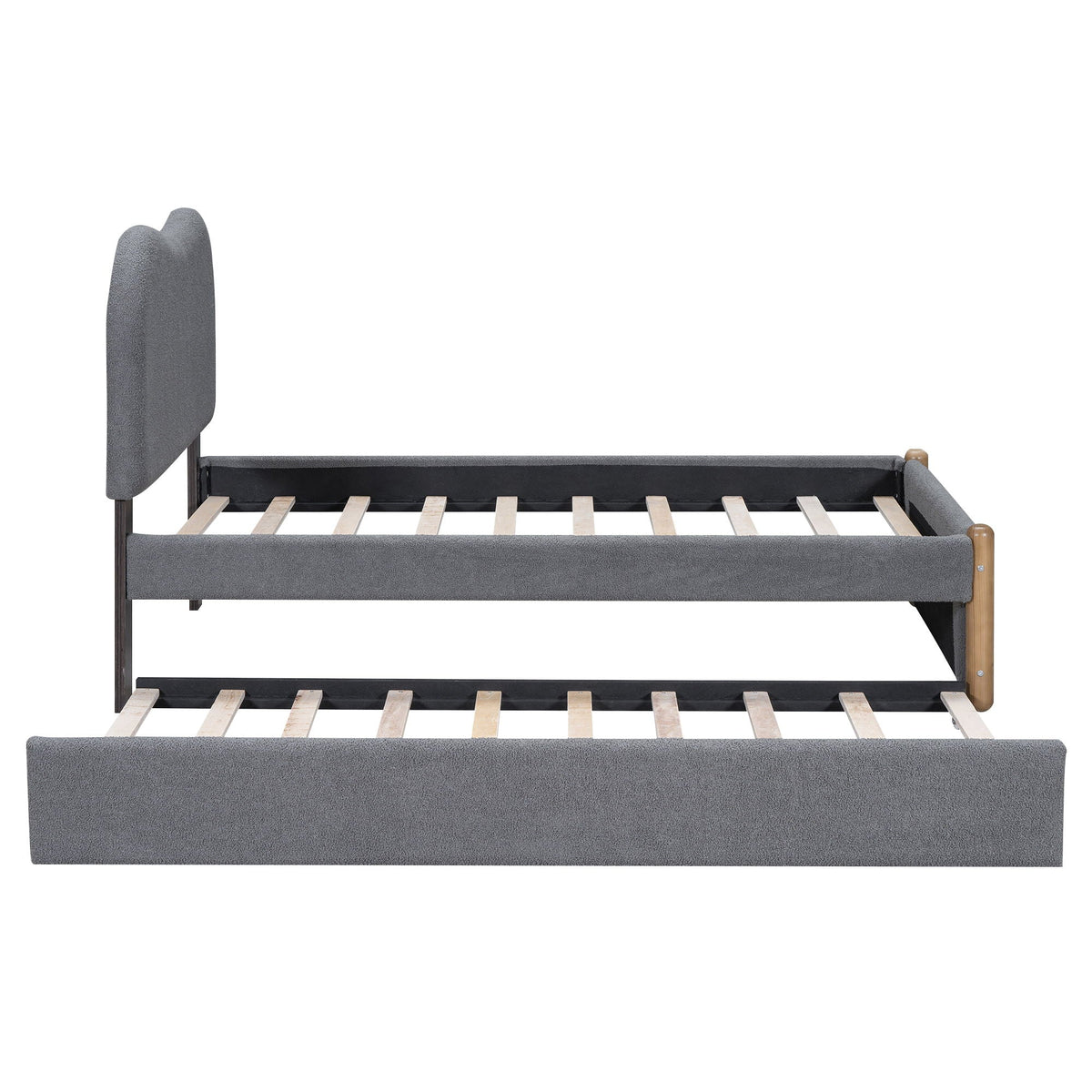 Upholstered Platform Bed With Wood Supporting Feet And Trundle