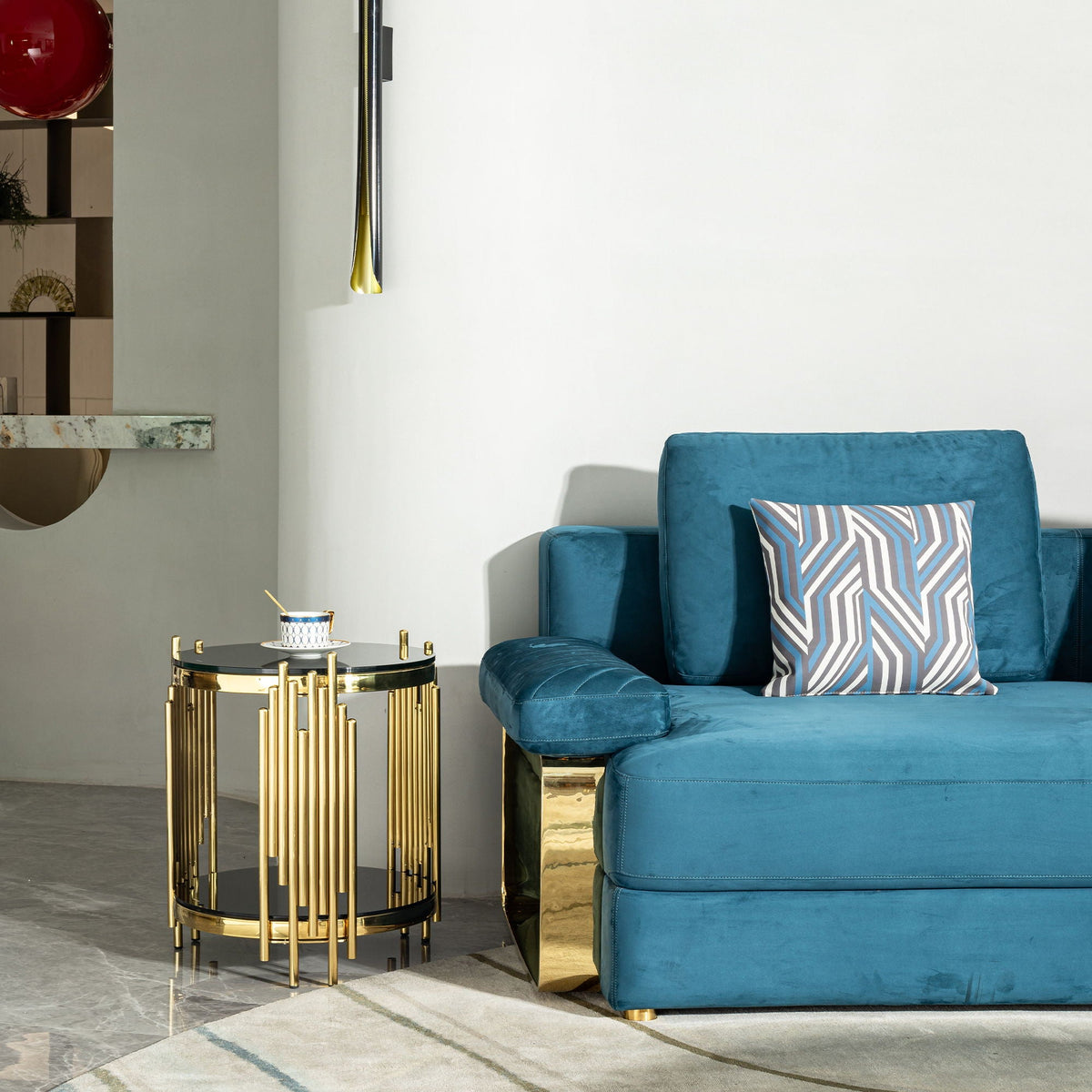 Elegant Round Table With Double Layer Tempered Glass Top And Stainless Steel Frame For Living Room