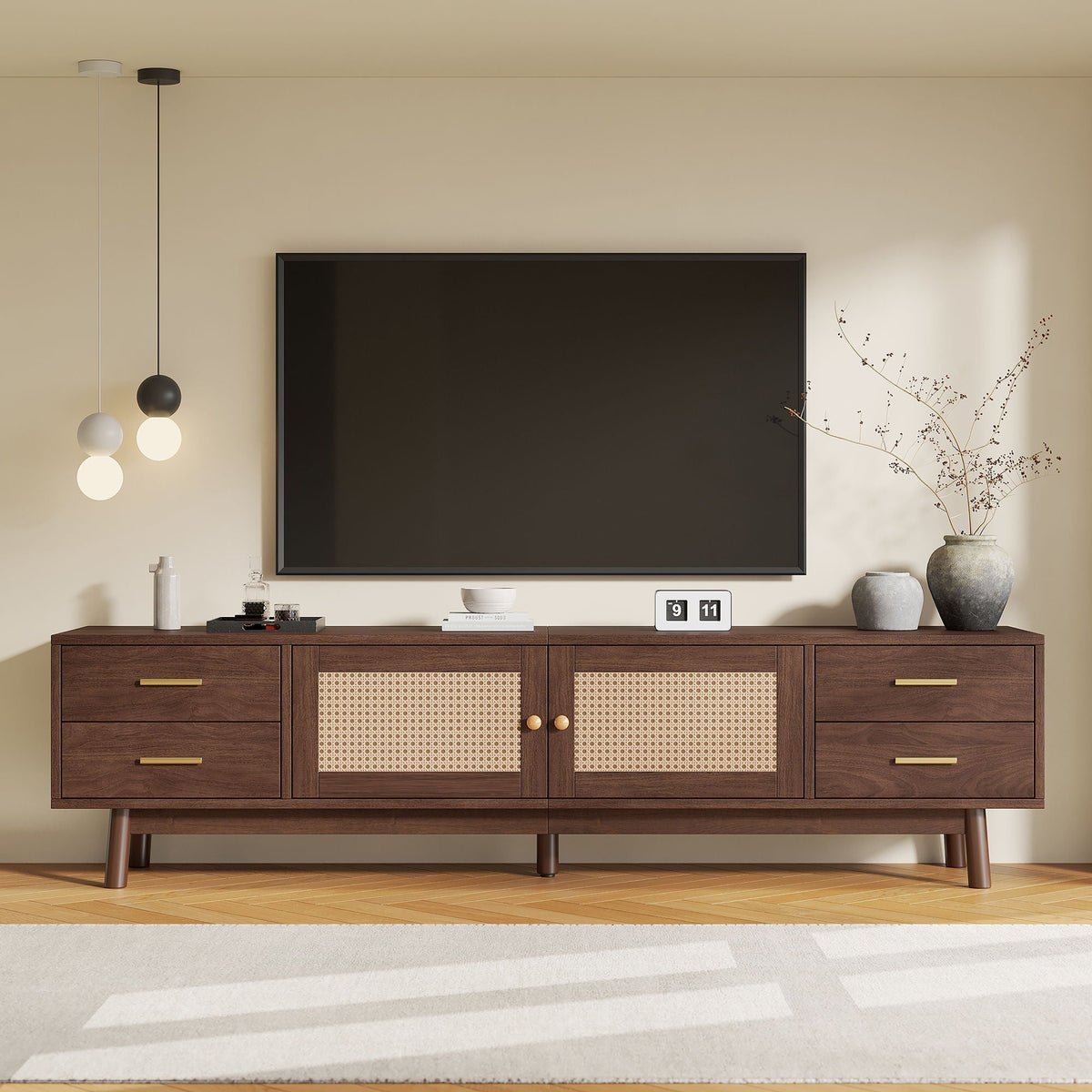 70" TV Stand With Doors For TVs Up To 80", Media Console With 4 Drawers & Cable Holes - Dark Brown