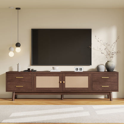 70" TV Stand With Doors For TVs Up To 80", Media Console With 4 Drawers & Cable Holes - Dark Brown