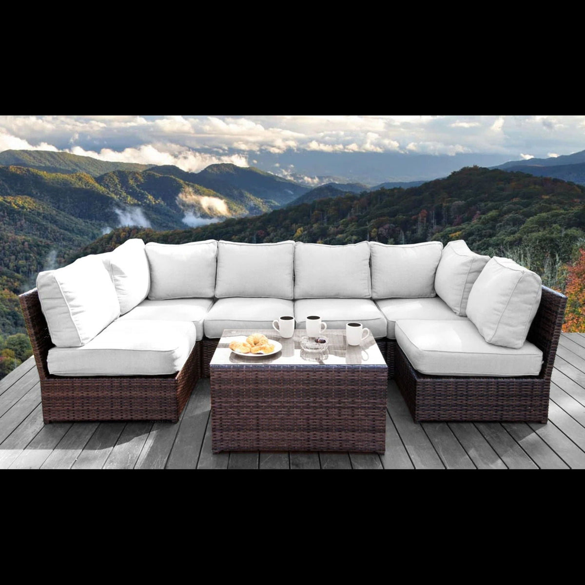 Comfortable Modern Patio Rattan Sectional Set With Cushions
