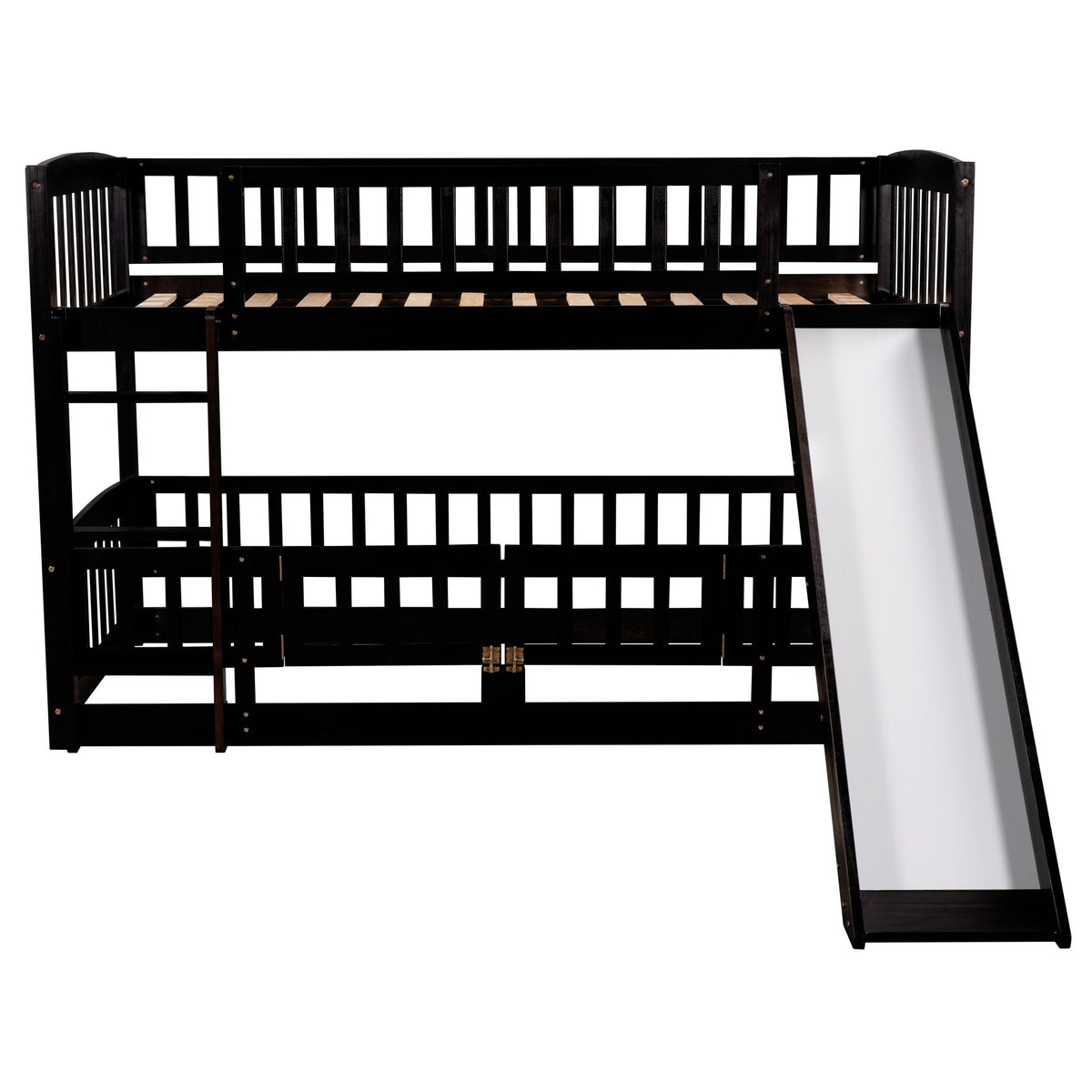 Low Bunk Bed With Slide, Fence And Ladder