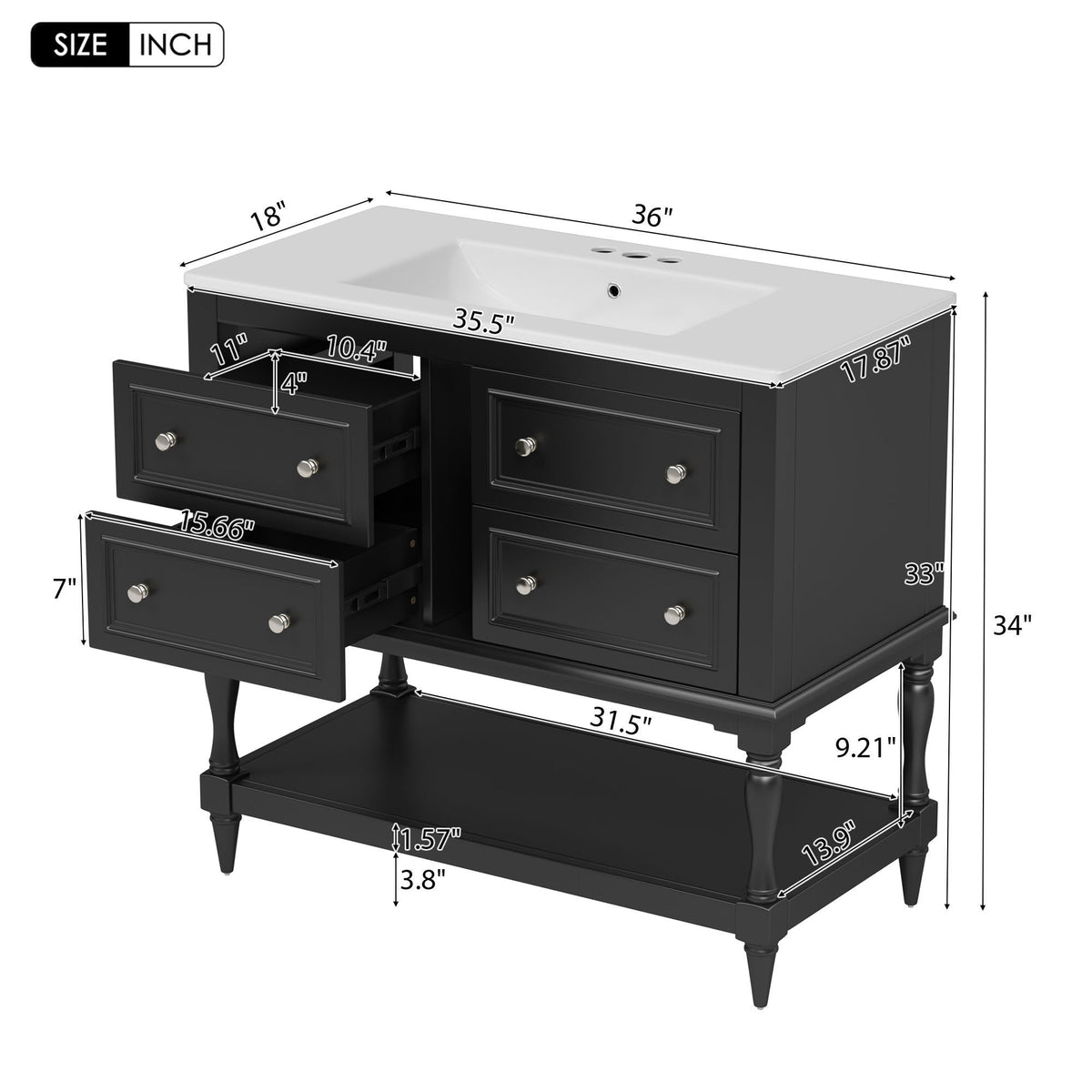 Bathroom Vanity Cabinet With Undermount Sink, 4 Drawer Set