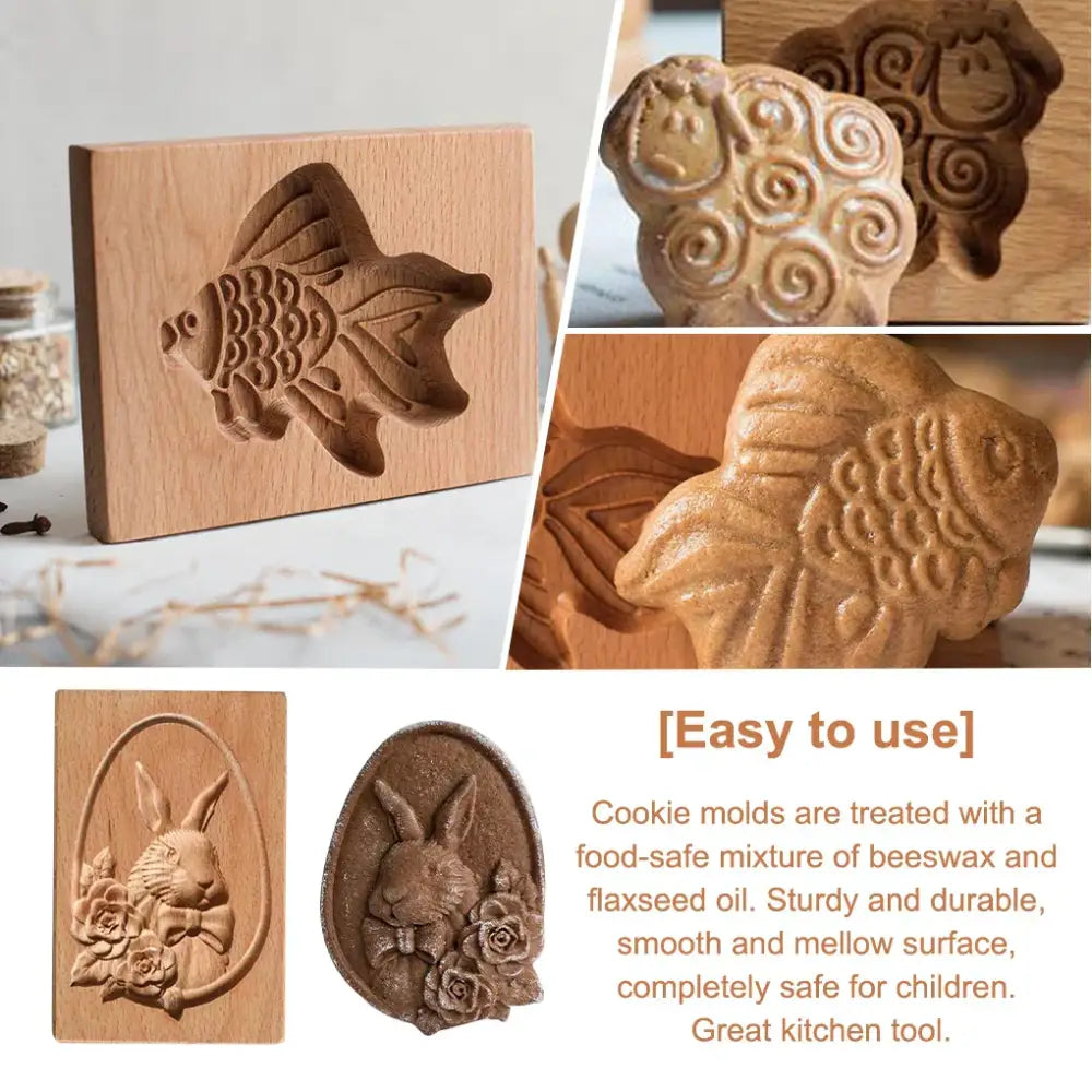 Easter bunny floral wooden mold kitchen gingerbread cake tool