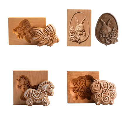 Easter bunny floral wooden mold kitchen gingerbread cake tool
