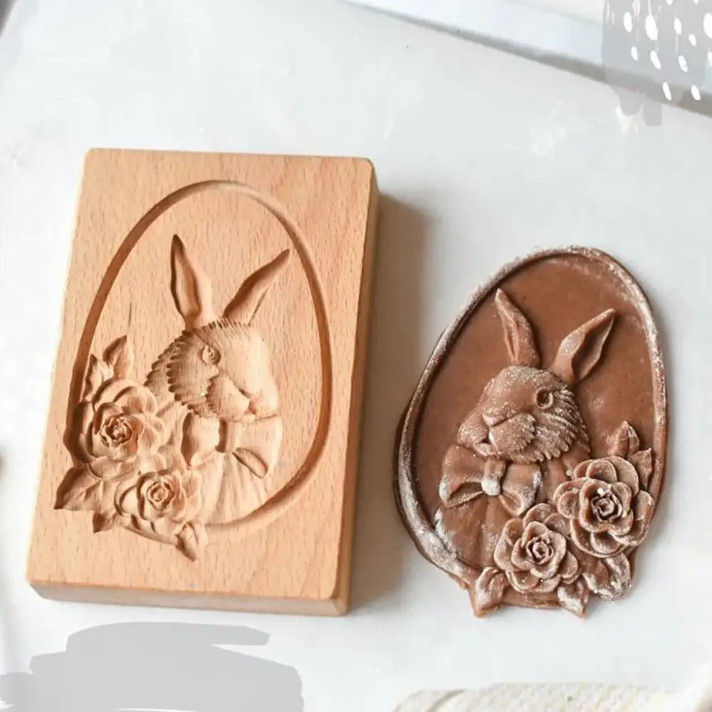 Easter bunny floral wooden mold kitchen gingerbread cake tool