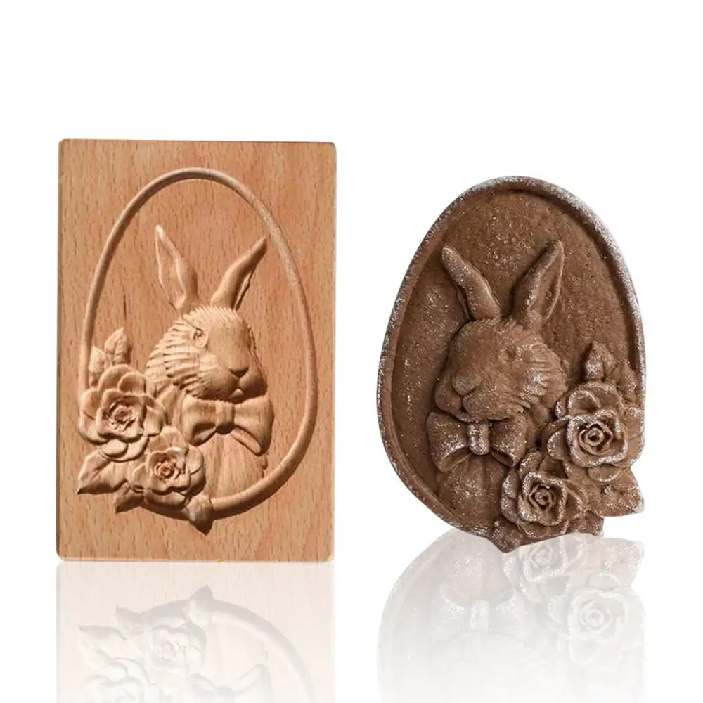 Easter bunny floral wooden mold kitchen gingerbread cake tool