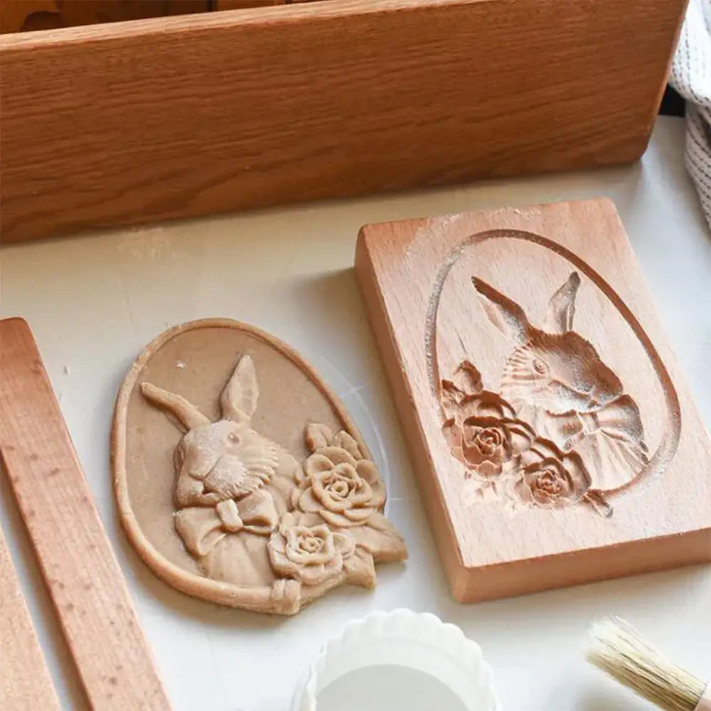 Easter bunny floral wooden mold kitchen gingerbread cake tool