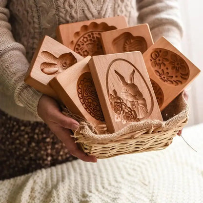 Easter bunny floral wooden mold kitchen gingerbread cake tool