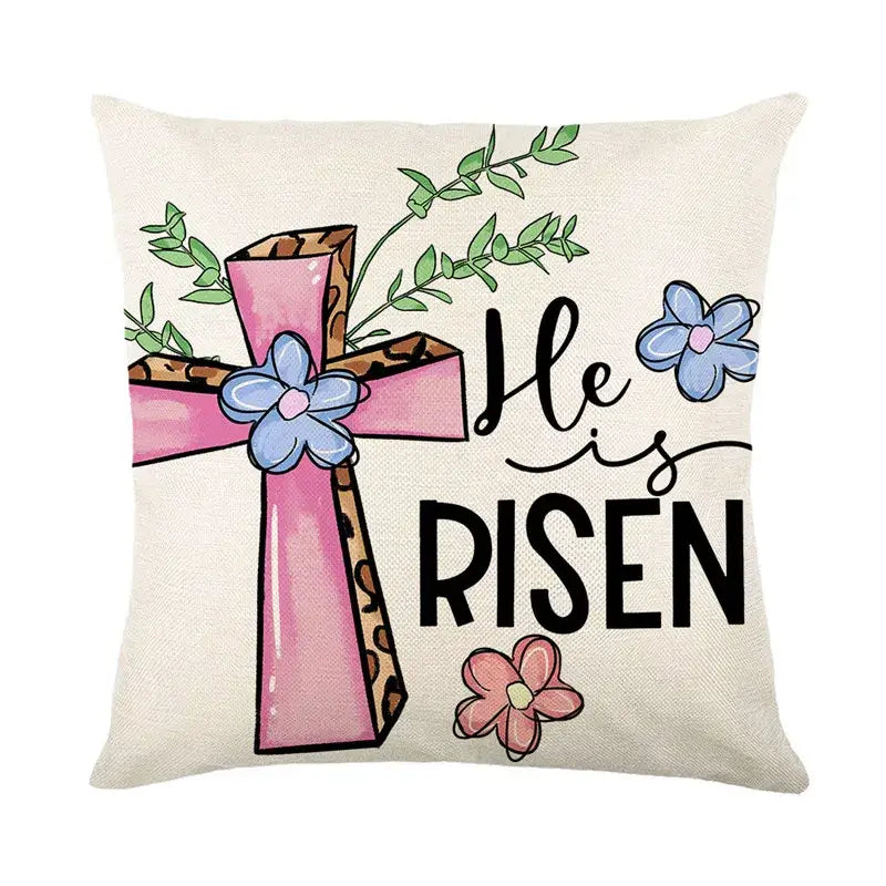 Easter bunny rabbit linen cushion cover – living room floral pillow
