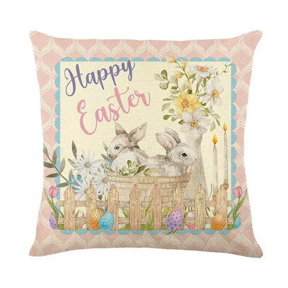 Easter bunny rabbit linen cushion cover – living room floral pillow
