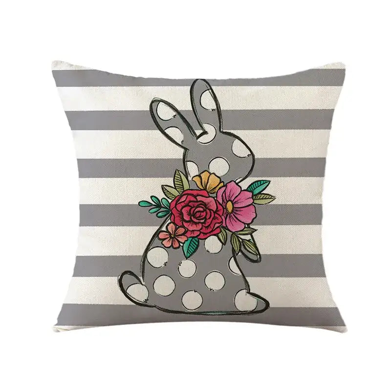 Easter bunny rabbit linen cushion cover – living room floral pillow