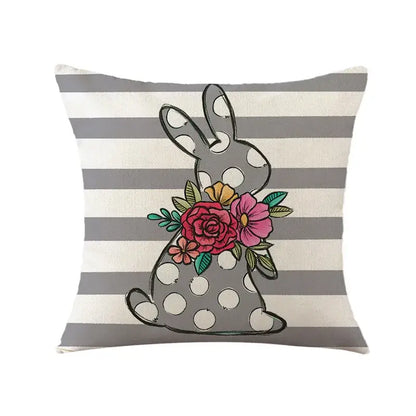 Easter bunny rabbit linen cushion cover – living room floral pillow