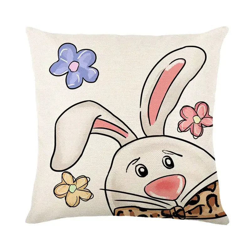 Easter bunny rabbit linen cushion cover – living room floral pillow