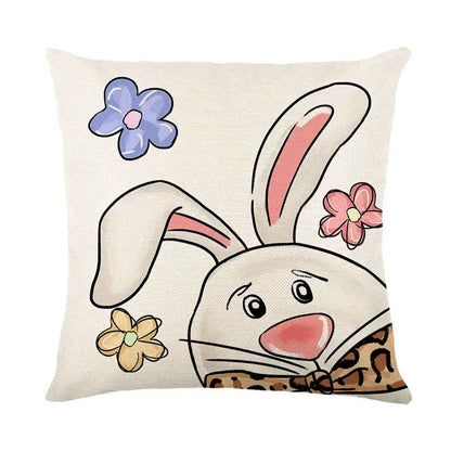 Easter bunny rabbit linen cushion cover – living room floral pillow