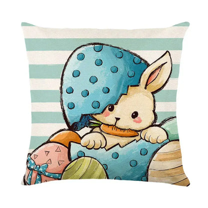 Easter bunny rabbit linen cushion cover – living room floral pillow