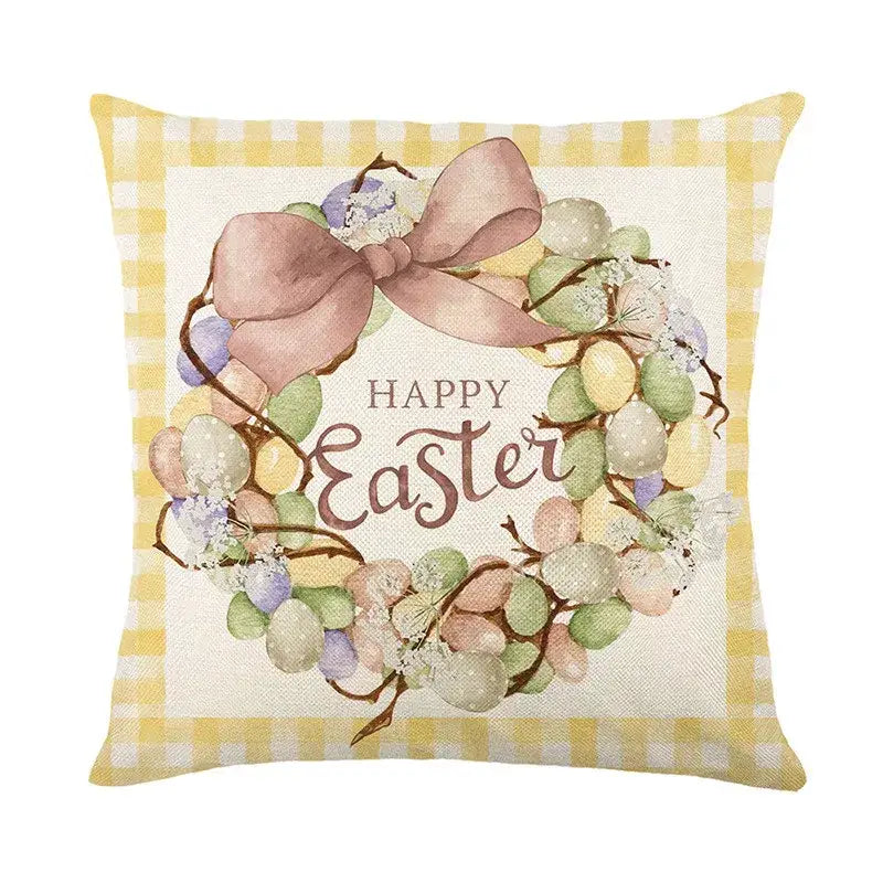 Easter bunny rabbit linen cushion cover – living room floral pillow