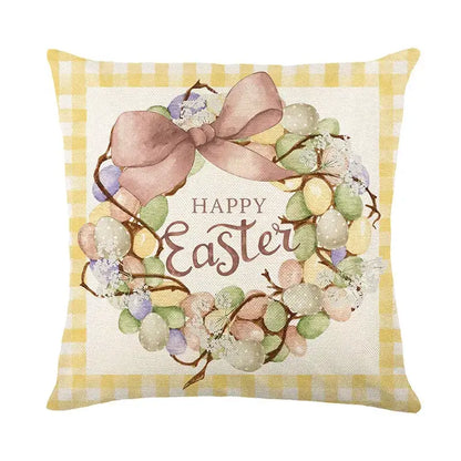 Easter bunny rabbit linen cushion cover – living room floral pillow
