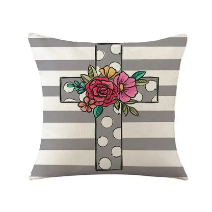 Easter bunny rabbit linen cushion cover – living room floral pillow