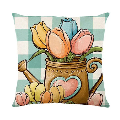 Easter bunny rabbit linen cushion cover – living room floral pillow