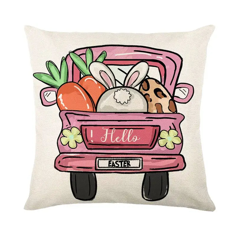 Easter bunny rabbit linen cushion cover – living room floral pillow