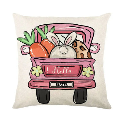Easter bunny rabbit linen cushion cover – living room floral pillow