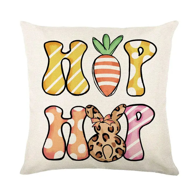Easter bunny rabbit linen cushion cover – living room floral pillow