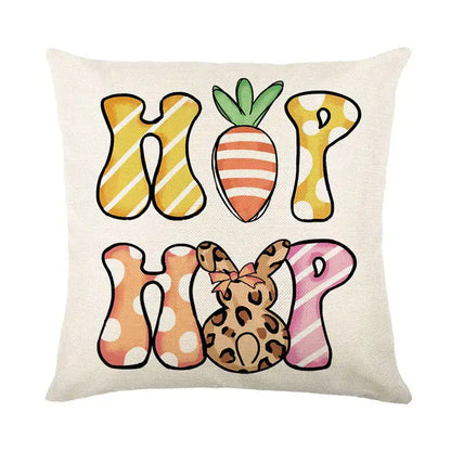 Easter bunny rabbit linen cushion cover – living room floral pillow