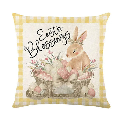 Easter bunny rabbit linen cushion cover – living room floral pillow