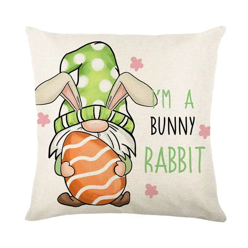 Easter bunny rabbit linen cushion cover – living room floral pillow