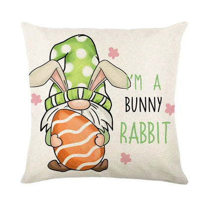 Easter bunny rabbit linen cushion cover – living room floral pillow