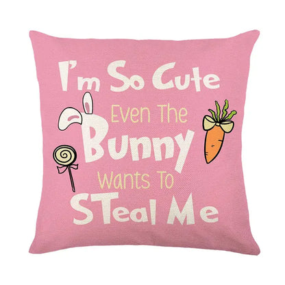 Easter bunny rabbit linen cushion cover – living room floral pillow