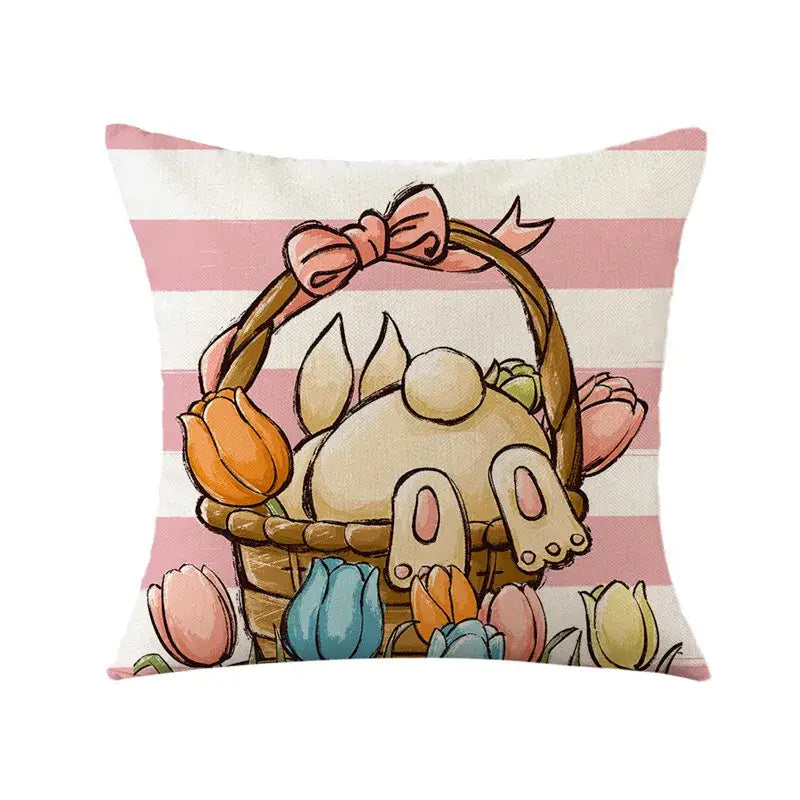 Easter bunny rabbit linen cushion cover – living room floral pillow
