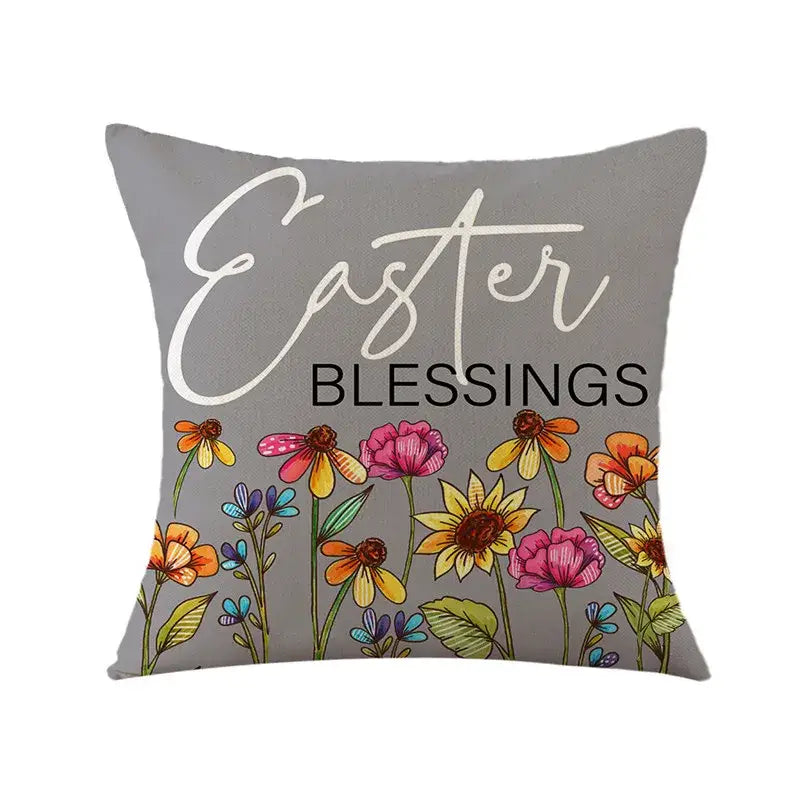 Easter bunny rabbit linen cushion cover – living room floral pillow