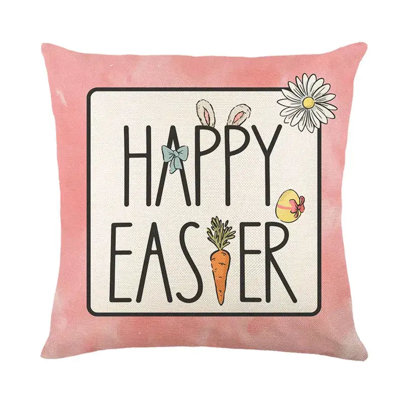 Easter bunny rabbit linen cushion cover – living room floral pillow