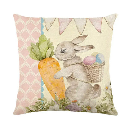 Easter bunny rabbit linen cushion cover – living room floral pillow