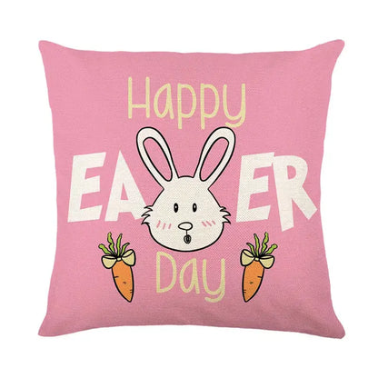 Easter bunny rabbit linen cushion cover – living room floral pillow