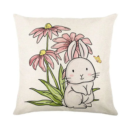 Easter bunny rabbit linen cushion cover – living room floral pillow