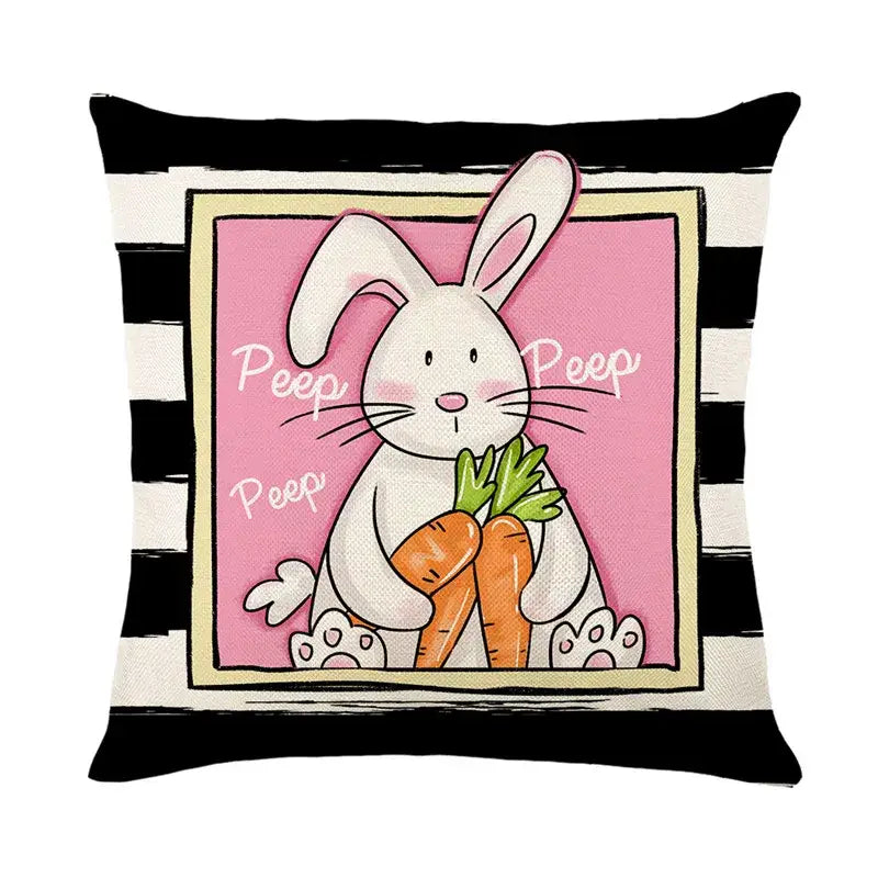 Easter bunny rabbit linen cushion cover – living room floral pillow