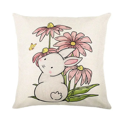 Easter bunny rabbit linen cushion cover – living room floral pillow