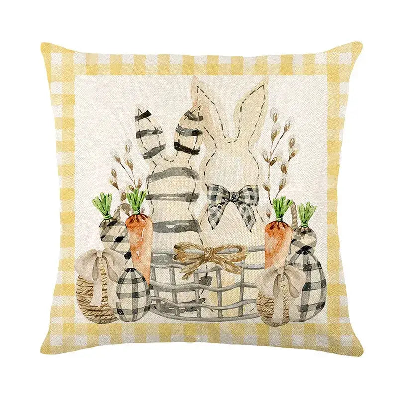 Easter bunny rabbit linen cushion cover – living room floral pillow