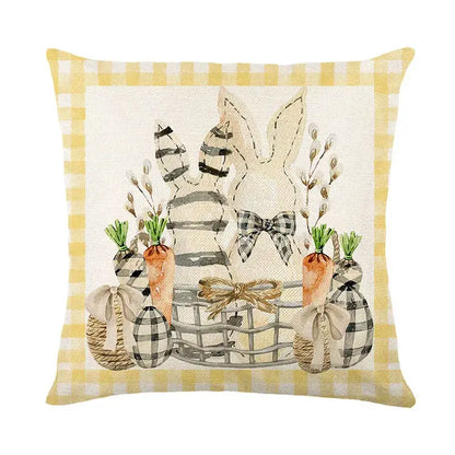 Easter bunny rabbit linen cushion cover – living room floral pillow