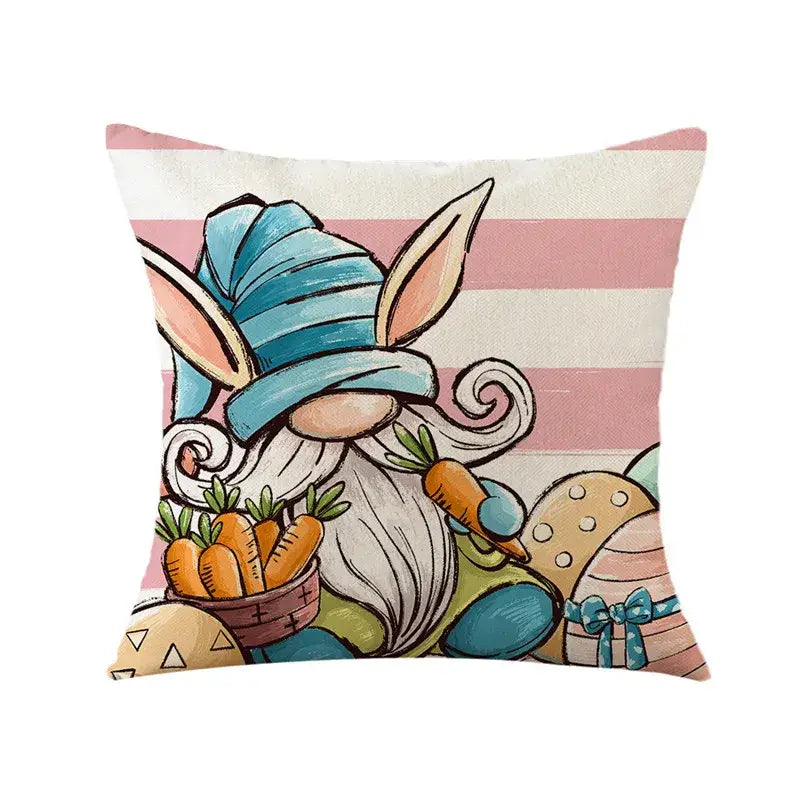 Easter bunny rabbit linen cushion cover – living room floral pillow