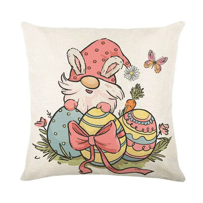 Easter bunny rabbit linen cushion cover – living room floral pillow
