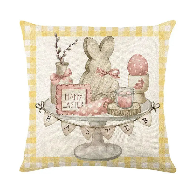 Easter bunny rabbit linen cushion cover – living room floral pillow