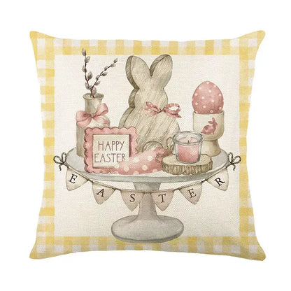 Easter bunny rabbit linen cushion cover – living room floral pillow