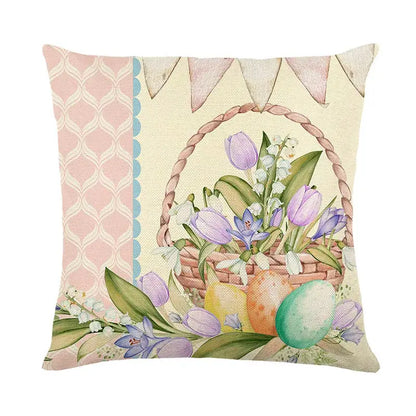 Easter bunny rabbit linen cushion cover – living room floral pillow