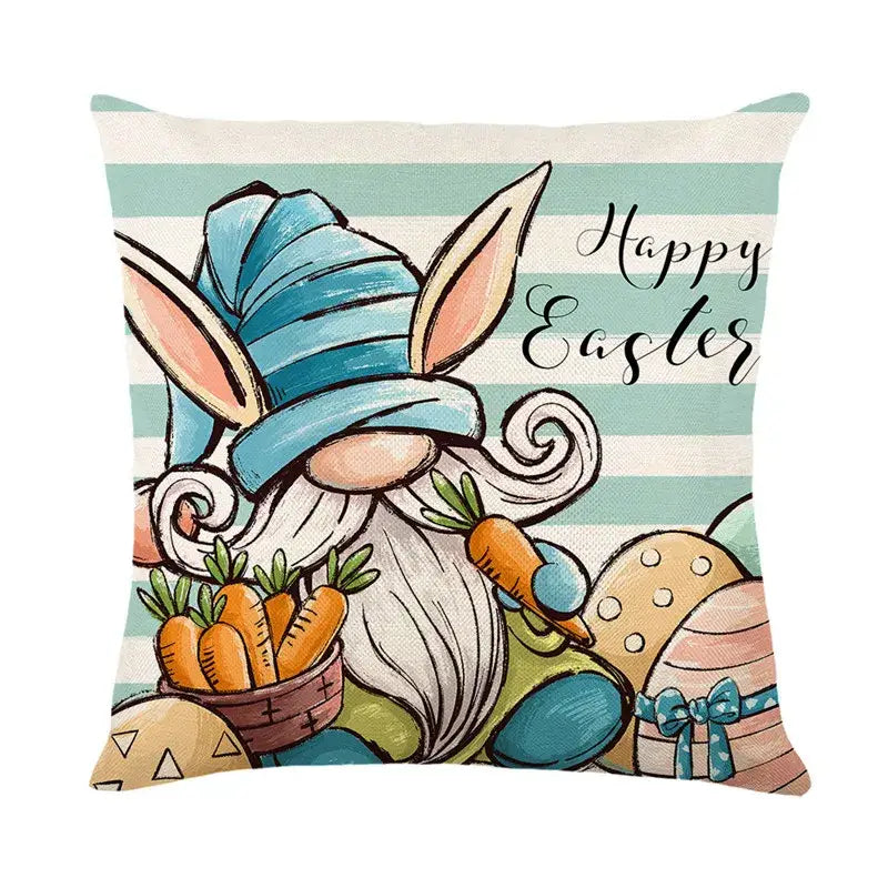 Easter bunny rabbit linen cushion cover – living room floral pillow