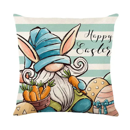 Easter bunny rabbit linen cushion cover – living room floral pillow