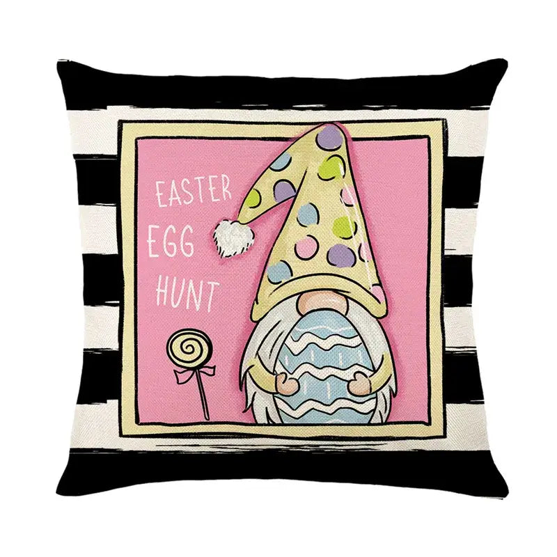 Easter bunny rabbit linen cushion cover – living room floral pillow